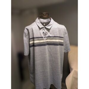 Adidas Mens 2XL Blue Heathered Striped Short Sleeve Golf Polo Shirt Activewear